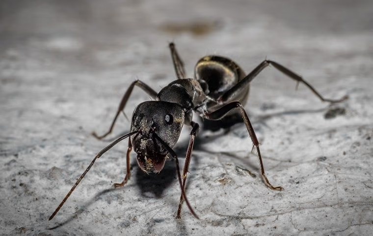 black ant on a kitchen counter